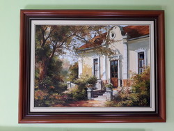 Black psalm - civic house entrance - oil / wood fiber painting 70 x 50