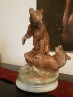 Zsolnay birkózó medvék porcelán szobor jelzett