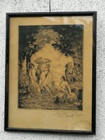 Béla Iványi Grünwald etching, in black frame.