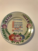 Hollóházi porcelán házi áldás tányér