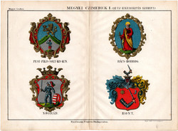 Megyei címerek I. (2), színes nyomat 1885, Magyar Lexikon, Rautmann Frigyes, megye, Nógrád, Pest