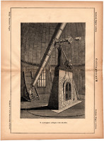 Csillagászat II, távcső, egyszín nyomat 1885, Magyar Lexikon, Rautmann Frigyes, égbolt, csillagda