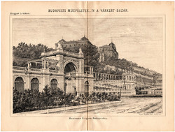 Várkert - bazár, egyszín nyomat 1885, Magyar Lexikon, Rautmann Frigyes, Budapest, vár, műépület