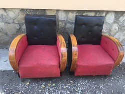 Art deco retro mid century armchair pair in red and black colors