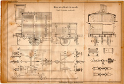 Kocsialkatrészek (2), egyszín nyomat 1885, vasút, Magyar Lexikon, , Rautmann Frigyes, vagon, kocsi