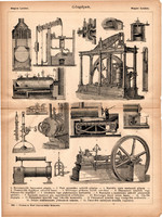 Gőzgépek, egyszín nyomat 1885, Magyar Lexikon, Rautmann Frigyes, gőzkazán, kazán, gép, gőz, Watt