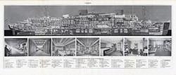 Hajó III, egyszín nyomat 1934, német, Brockhaus, lexikon melléklet, hajó, belső, típus, gőzhajó