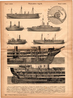 Páncélos hajók, egyszín nyomat 1885, Magyar Lexikon, Rautmann Frigyes, hajó, hadászat, tengerész