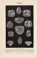 Gyémántok, egy színű nyomat 1894, német nyelvű, gyémánt, kristály, forma, méret, híres ékszer, régi
