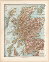 Skócia (Schottland) térkép 1902, német nyelvű, atlasz, 44 x 56 cm, Moritz Perles, észak, skót, régi