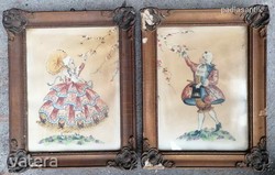Antik barokk pár akvarell festmény AUKCIÓ!! (Ér-81)