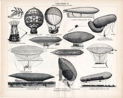 Repülés II. és I., egyszín nyomat 1906, német nyelvű, eredeti, légigömb, léghajó, repülő, Zeppelin
