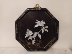 Antique Chinese mother of pearl inlaid flower motif with black octagonal lacquer image china 3637