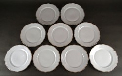 1C870 Régi Zsolnay porcelán lapos tányér készlet 9 darab