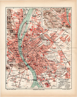Budapest térkép 1902 (3), német nyelvű, eredeti, Magyarország, főváros, Meyers lexikon, Buda, Pest