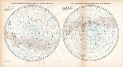 Északi és Déli csillagos ég térkép 1906, eredeti, német, csillagászat, csillag, égbolt, csillagkép
