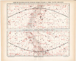 Csillagos ég egyenlítői övezetének térképe 1906, eredeti, német, csillagászat, égbolt, csillag, ég