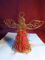 Karácsonyi angyalka figura aranyozott fémhuzalból, magassága 13 cm. Vanneki!