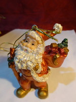 Santa Claus dress with gold, bouquet, Christmas tree ornament, height 7 cm. He has!