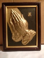Dürer után: Imádkozó kezek, agyag/kerámia, keretezett kép, ajánljon!