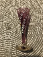 Kézzel festett gyöngyvirágos antik üveg pohár