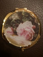Jó minőségű Goebel aranyozott pipere tükör rózsás képpel, új