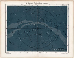 Az északi ég állócsillagai (1), litográfia 1894, színes nyomat, eredeti, magyar nyelvű, csillagászat