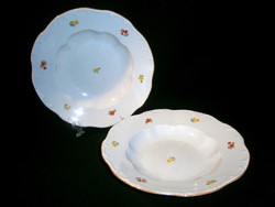 2 db Zsolnay porcelán virág mintás mély leveses tányér