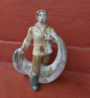 Szovjet ZHK Polonne orosz porcelán Halász horgász nipp figura Gyűjtői darab