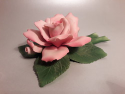 Capodimonte porcelán  rózsaszín rózsa virág jelzett 