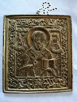 Bronz úti ikon szent Miklós Krisztus Istenanya