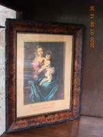 Madonna/Szűz Mária és Jézus ábrázolás/fénykép fekete képkeretben
