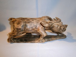 Gyönyörű egy tömbből kézzel faragott fa bika szobor Kínából 30 cm hosszú