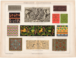 Többszínű díszítmények (1), litográfia 1892, színes nyomat, magyar, Athenaeum, dísz, görög, római