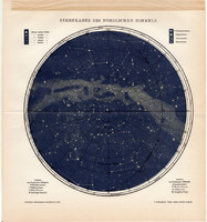 Az északi csillagos ég térkép, litográfia 1895, német, színes nyomat, csillagászat, csillag, égbolt