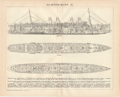 Gőzhajók, egyszínű nyomat 1910, német nyelvű, eredeti, gőz, hajó, Cyclops, Deutschland, 1839, 1900