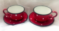 Régi zománcos piros pöttyös kávés csésze párban 