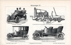 Automobil IV., V., egyszínű nyomat 1905, német nyelvű, eredeti, autó, gépkocsi, Daimler, motor, régi