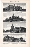 Parlament I., II., egyszínű nyomat 1905, német nyelvű, eredeti, épület, országház, Budapest, Berlin