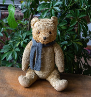 Régi szalma mackó - teddy bear - retro maci, plüss medve - játék - karácsonyi ajándék