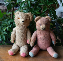 Kopott retro mackó pár - teddy bear - plüss macik, medve - játék - karácsonyi ajándék, nosztalgia