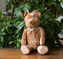 Régi szalma mackó - teddy bear - retro maci, plüss medve - játék - karácsonyi ajándék