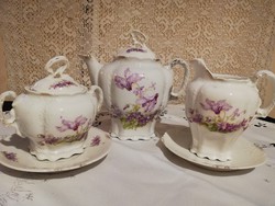 Eladó régi porcelán szecessziós lila virágos hatalmas méretű teás készlet!