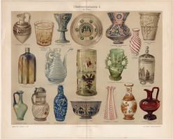 Üveg művészet, színes nyomat 1903, német nyelvű, litográfia, eredeti, velencei, asszír, kínai, ipar