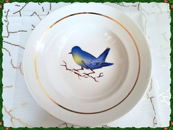 Ritka, fújt festésű kék madár mintás, Gránit fali tányér