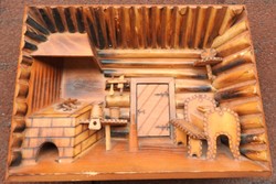 Room interior - carved 3D wooden wall picture
