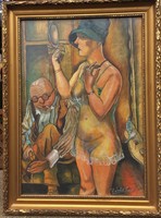 Zórád Ernő "Családi idill" akrill+pasztell festménye.
