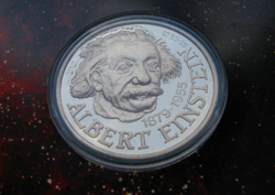 1985 –Albert Einstein -jelzett- aranyozott, Ag emlékérem PP, kapszulában - Sorszámozott Certivel
