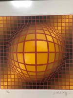 Victor Vasarely (Vásárhelyi Győző 1906-1997)  "Abstract-Saphere II./Absztrakt gömbII.Eredeti szita! 