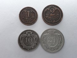 Ausztria 1, 2, 10, 20 Heller - Osztrák 1895, 1902, 1895, 1907 heller pénzérme